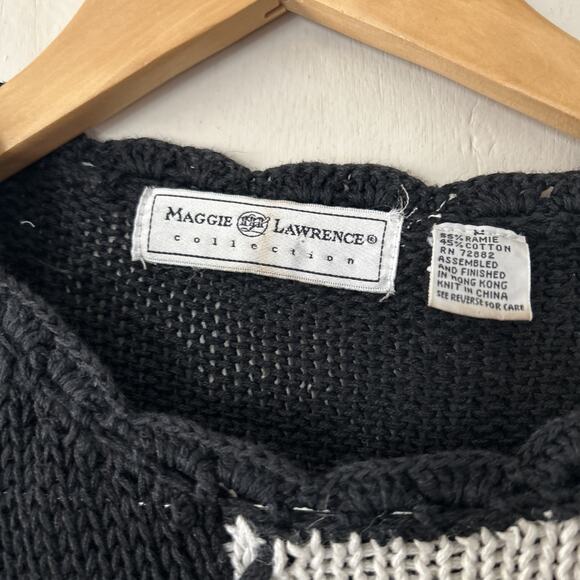 Vintage Maggie Lawrence Cardigan 80s Black Knit Flower Sweater Medium Read - Picture 2 of 16